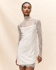 CROISSANT MINI DRESS IN IVORY SILK SATIN AND LACE