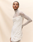 CROISSANT MINI DRESS IN IVORY SILK SATIN AND LACE