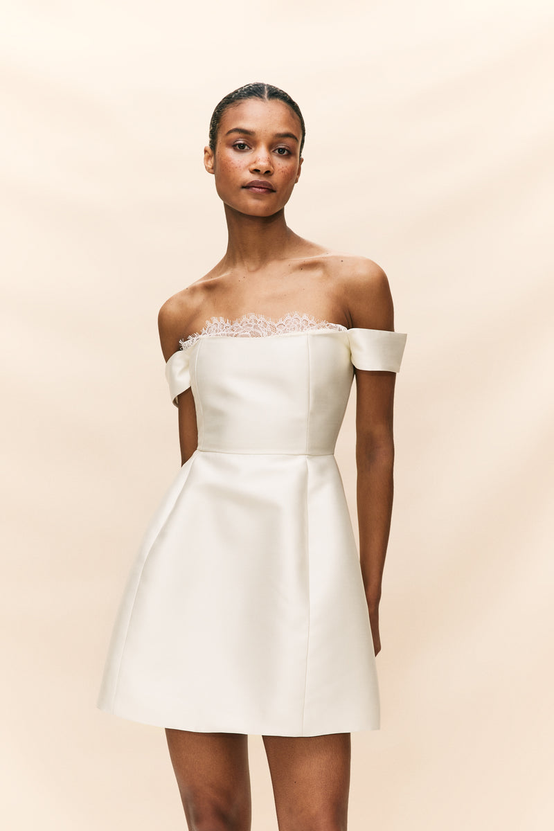 IDAIRA MINI DRESS IN IVORY TWILL – DE LA VALI OFFICIAL