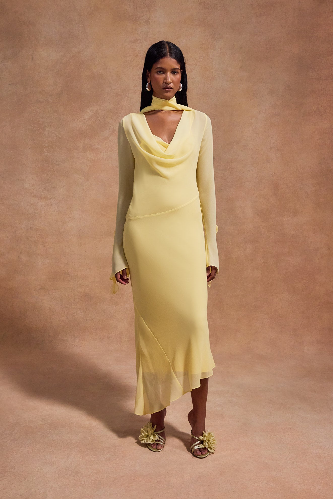 CRISTOBAL MIDI DRESS IN SHERBET YELLOW CHIFFON DE LA VALI OFFICIAL CRISTOBAL MIDI DRESS IN SHERBET YELLOW CHIFFON DE LA VALI OFFICIAL