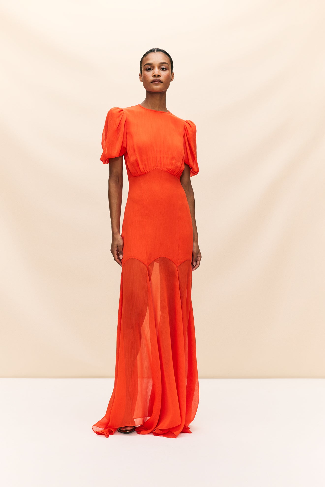 AGUA MAXI DRESS IN RED CRINKLE CHIFFON DE LA VALI OFFICIAL