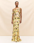 BRULEE MAXI DRESS IN SILK SATIN IN VERSAILLES GARDEN