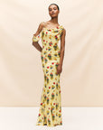 BRULEE MAXI DRESS IN SILK SATIN IN VERSAILLES GARDEN
