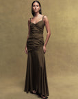 PERDITA CREPE DE CHINE MAXI DRESS IN OLIVE GREEN
