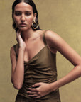 PERDITA CREPE DE CHINE MAXI DRESS IN OLIVE GREEN