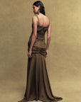 PERDITA CREPE DE CHINE MAXI DRESS IN OLIVE GREEN