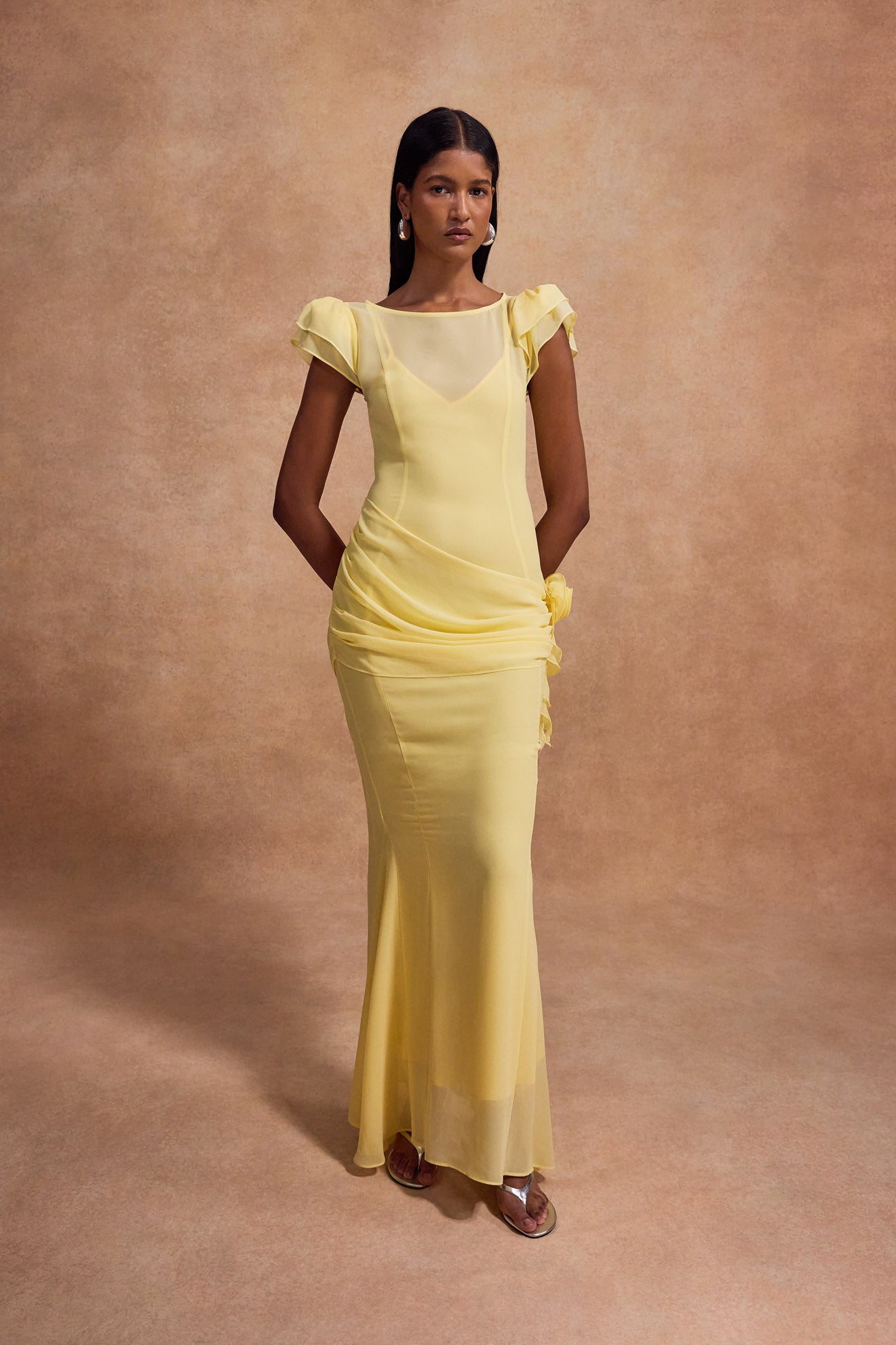 FLORENTINE MAXI DRESS IN SHERBET YELLOW CHIFFON DE LA VALI OFFICIAL FLORENTINE MAXI DRESS IN SHERBET YELLOW CHIFFON DE LA VALI OFFICIAL