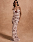 ESPERANZA LONG DRESS IN IVORY RED POLKADOT CREPE DE CHINE