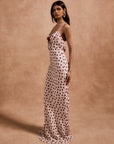ESPERANZA LONG DRESS IN IVORY RED POLKADOT CREPE DE CHINE