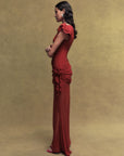 FLORENTINE CHIFFON MAXI DRESS IN SCARLET