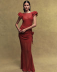 FLORENTINE CHIFFON MAXI DRESS IN SCARLET