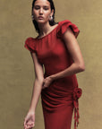 FLORENTINE CHIFFON MAXI DRESS IN SCARLET