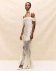 BELLEZA MAXI DRESS IN IVORY SILK SATIN AND LACE