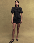 MARCELINE CREPE DE CHINE MINI DRESS IN BLACK - De La Vali