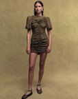 MARCELINE CREPE DE CHINE MINI DRESS IN OLIVE GREEN