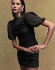 MARCELINE CREPE DE CHINE MINI DRESS IN BLACK