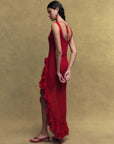 AZURA SILK CHIFFON LONG DRESS IN SCARLET