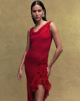 AZURA SILK CHIFFON LONG DRESS IN SCARLET