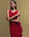 AZURA SILK CHIFFON LONG DRESS IN SCARLET