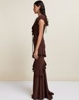 SPHINX MAXI DRESS IN CHOCOLATE BROWN CREPE DE CHINE
