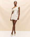 BRULEE MINI DRESS IN IVORY SILK SATIN
