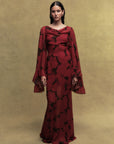 MARA CHIFFON LONG DRESS IN SCARLET MAGNOLIA PRINT