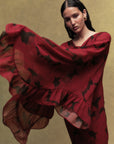 MARA CHIFFON LONG DRESS IN SCARLET MAGNOLIA PRINT