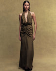VIOLETTA CREPE DE CHINE MINI DRESS IN OLIVE GREEN