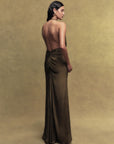 VIOLETTA CREPE DE CHINE MINI DRESS IN OLIVE GREEN