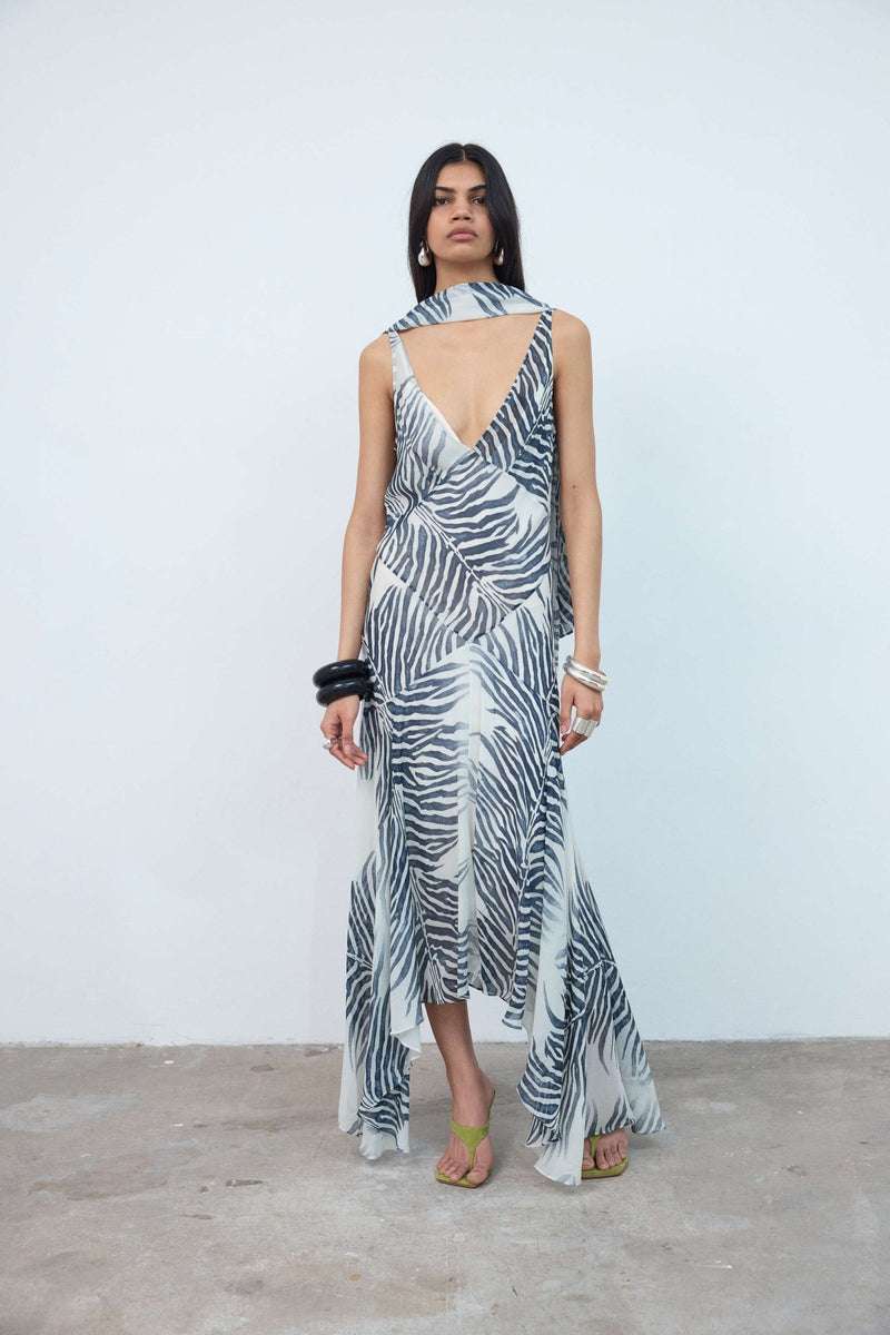 knee length dresses for ladies Mistica Midi Dress in Zebra Print Georgette