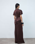 MYRA MAXI DRESS IN BROWN DOUBLE SATIN - De La Vali