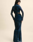 NORELL MAXI DRESS IN BASILISK BLUE JERSEY - De La Vali