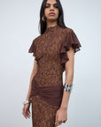 NOOR MAXI DRESS IN BROWN LACE - De La Vali