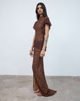NOOR MAXI DRESS IN BROWN LACE - De La Vali