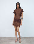 NOOR MINI DRESS IN BROWN LACE - De La Vali