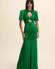 OLYMPIA MAXI DRESS IN PALM GREEN VISCOSE CDC - De La Vali