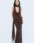 MENORCA TOP IN BROWN VISCOSE GEORGETTE - De La Vali