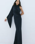 MIREYA MAXI DRESS IN BLACK SPANDEX JERSEY - De La Vali