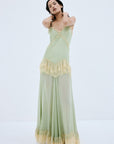 ESTELA MAXI DRESS IN ANTIQUE YELLOW VISCOSE GEORGETTE - De La Vali