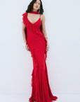 MAYARA MAXI DRESS IN RUBY RED VISCOSE GEORGETTE - De La Vali