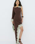 VETA MAXI DRESS IN BROWN CREPE DE CHINE - De La Vali