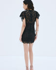 LAIA MINI DRESS IN BLACK NYLON LACE - De La Vali