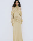 ETEREO MAXI DRESS IN ANTIQUE YELLOW VISCOSE GEORGETTE AND LACE - De La Vali