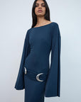 QAMAR MAXI DRESS IN MIDNIGHT SPANDEX JERSEY - De La Vali