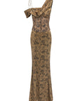 BRULEE MAXI DRESS IN SILK SATIN SON OF VENUS PRINT - De La Vali