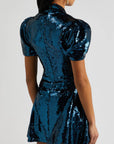 BROADWAY MINI DRESS SEQUIN CHIFFON PETROL SEQUIN