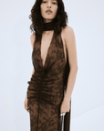 AMORA MAXI DRESS IN BROWN LACE TULLE - De La Vali