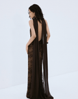 AMORA MAXI DRESS IN BROWN LACE TULLE - De La Vali