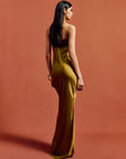 DORADA MAXI DRESS IN FENNEL SILK SATIN & LACE