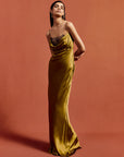 DORADA MAXI DRESS IN FENNEL SILK SATIN & LACE